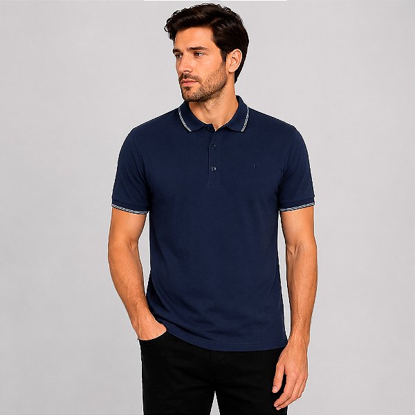 Camisa Polo Dudalina Frisos Degrade Pr27 Azul Masculino