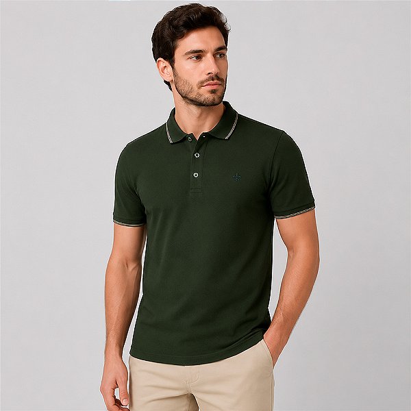 Camisa Polo Dudalina Frisos Degrade Drk Pr27 Verde Masculino