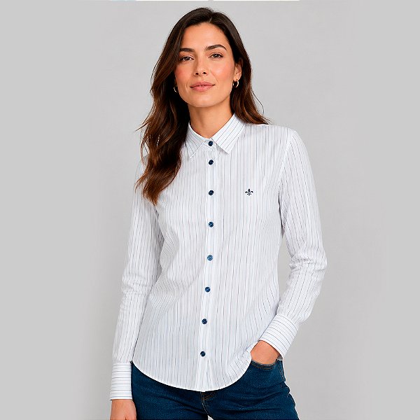 Camisa Slim Dudalina Slim Listrado Pr27 Off White Feminino