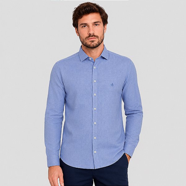 Camisa Slim Dudalina Slim Oxford Pr27 Azul Masculino