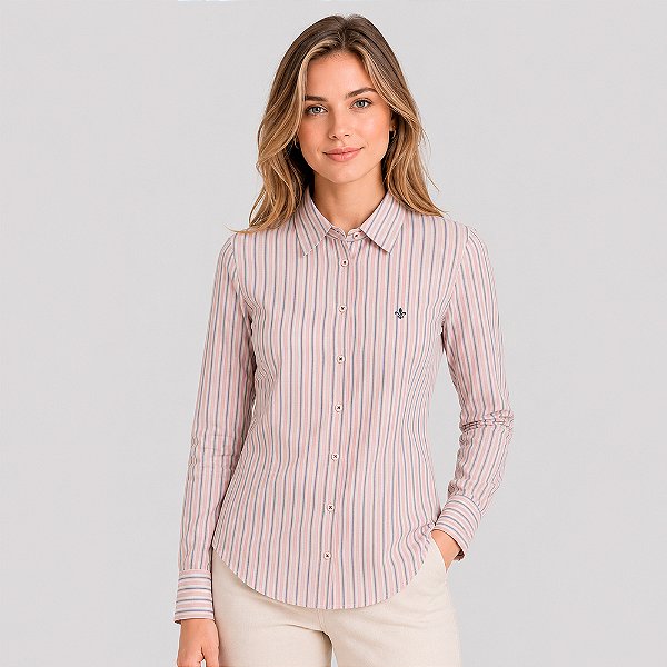 Camisa Dudalina Slim Listrada Pr27 Rosa Feminino