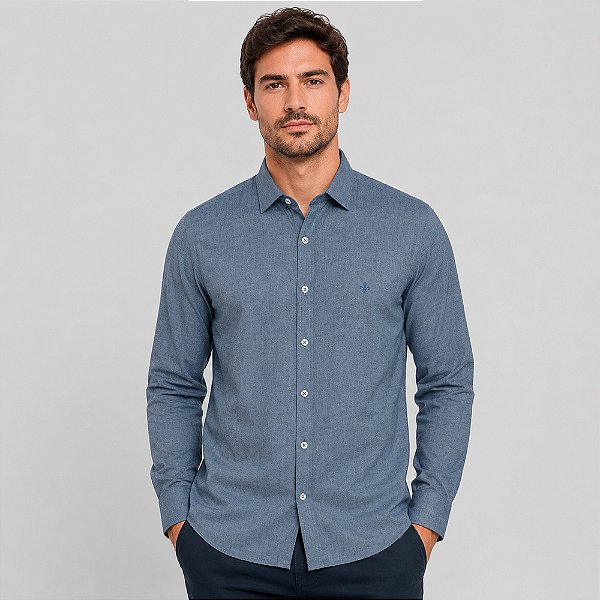 Camisa Dudalina Slim Oxford Pr27 Marinho Masculino