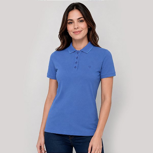 Camisa Polo Dudalina Isis Pr27 Azul Feminino