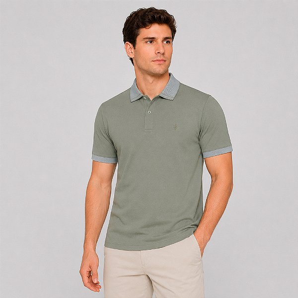 Camisa Polo Dudalina Piquet Binada Pr27 Verde Masculino