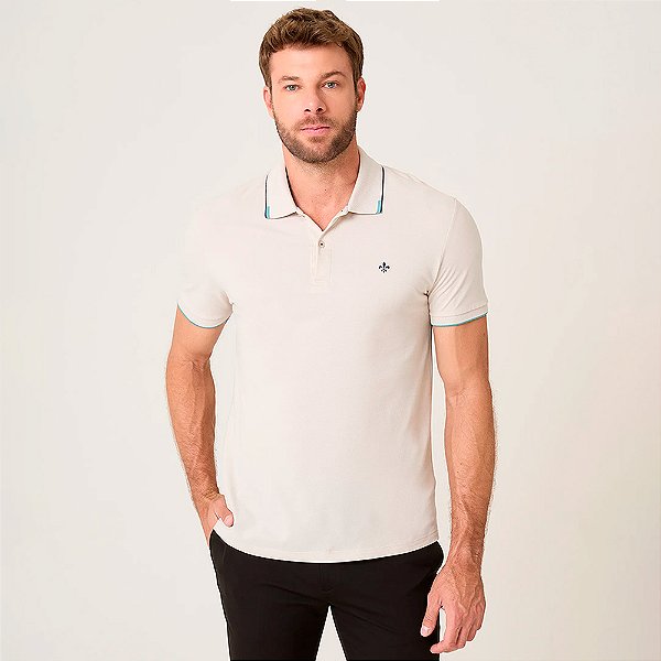 Camisa Polo Dudalina Gola Jacquard Pr27 Bege Masculino