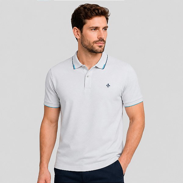 Camisa Polo Dudalina Gola Jacquard Pr27 Branco Masculino