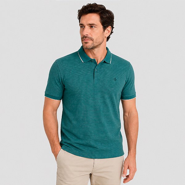 Camisa Polo Dudalina Gola Favo Friso Pr27 Verde Masculino
