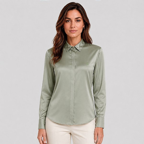 Camisa Dudalina Seda Lisa Pr27 Verde Feminino