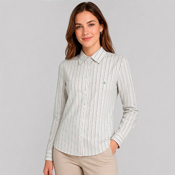 Camisa Dudalina Listrado Yasmin Pr27 Off White Feminino