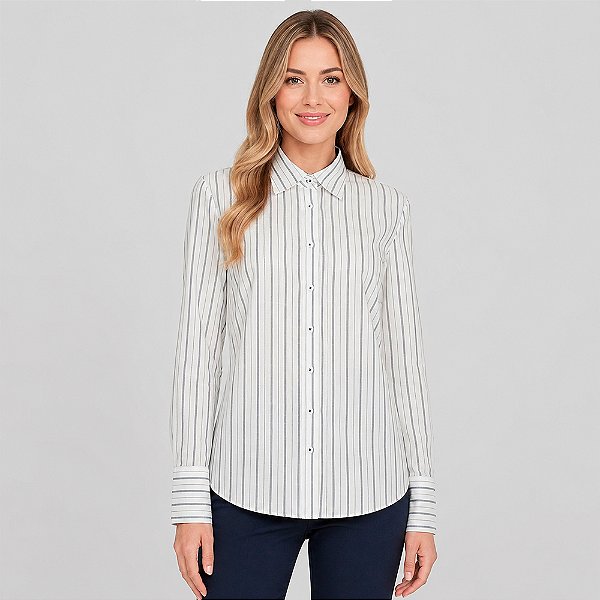 Camisa Dudalina Listrado Eva Pr27 Off White Feminino