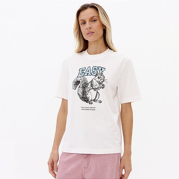 Camiseta Easy Lança Perfume Oversize Pr27 Off White Feminino