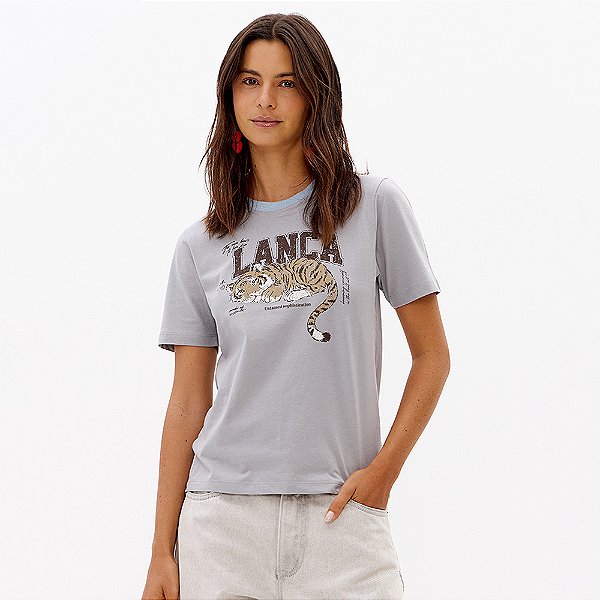 Camiseta Lança Perfume Regular Estampa Pr27 Cinza Feminino