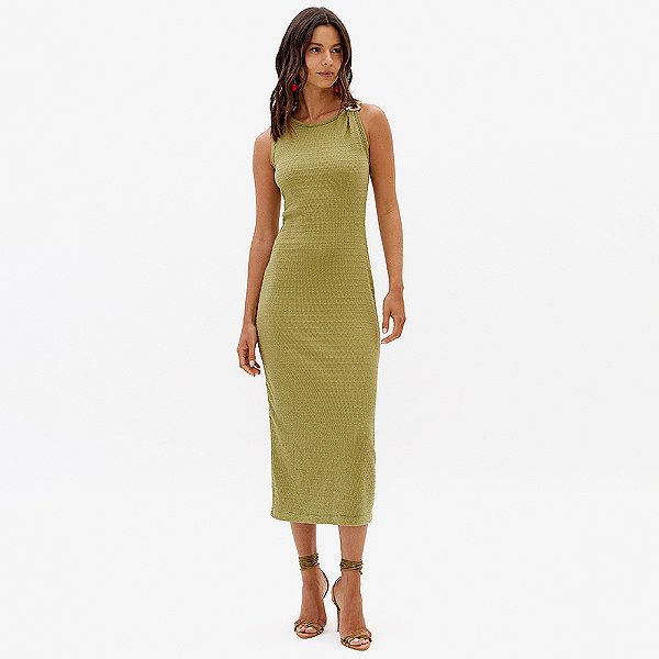 Vestido Super Midi Lança Perfume Shrt Sl Pr27 Verde Feminino