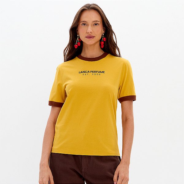 Camiseta Lança Perfume Regular Estampa Pr27 Amarelo Feminino