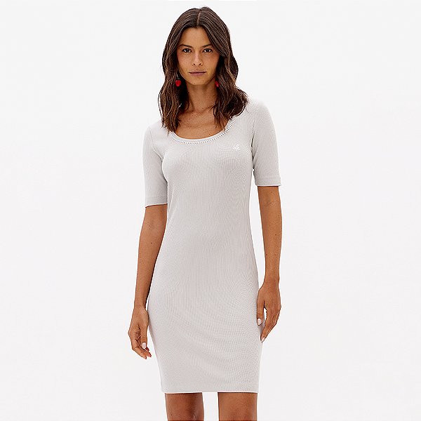 Vestido Curto Lança Perfume Canelado Pr27 Cinza Feminino