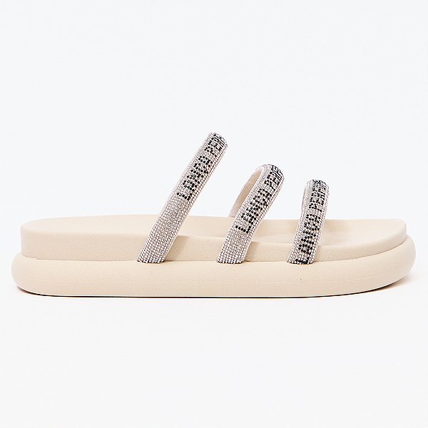 Chinelo Slide Easy Lança Perfume Tiras Pr27 Bege Feminino