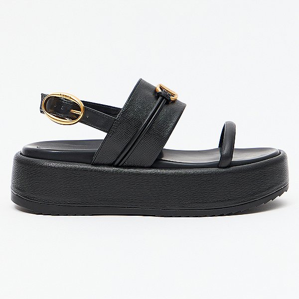 Sandália Anabela Lança Perfume Flat Elo Pr27 Preto Feminino