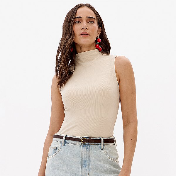 Blusa Canelada Lança Perfume Gola Pr27 Off White Feminino
