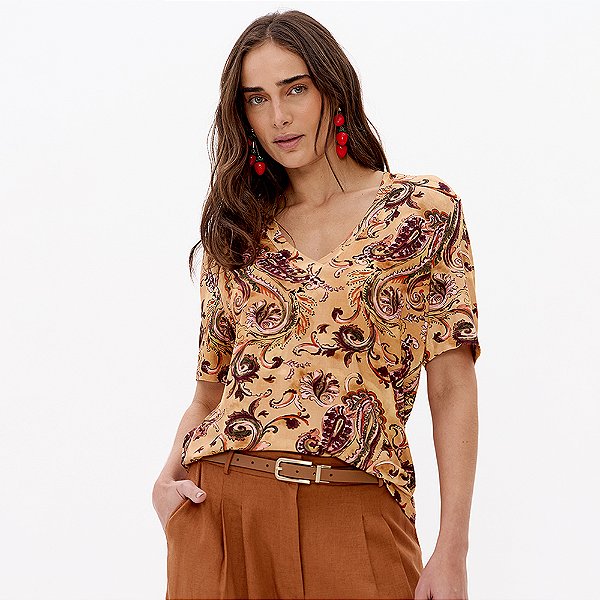 Blusa Lança Perfume Malha Decote V Pr27 Bege Feminino