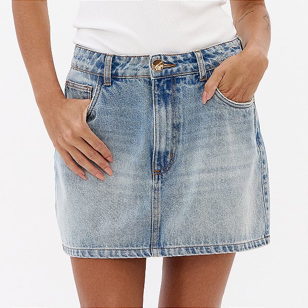 Saia Jeans Lança Perfume Curta Midi Pr27 Azul Feminino