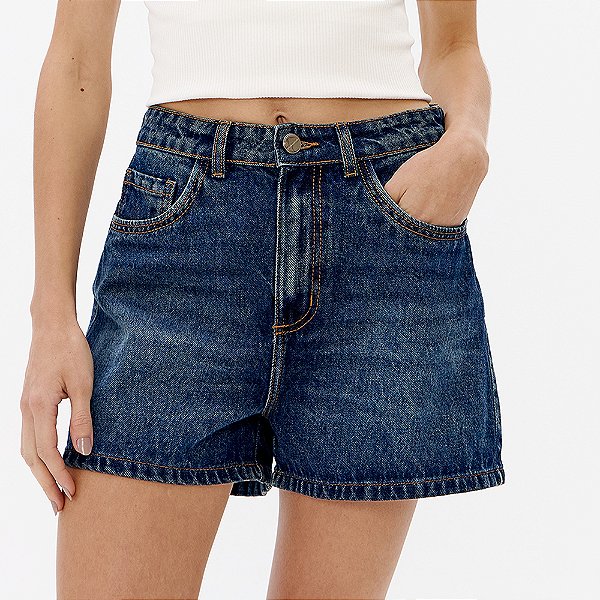 Short Jeans Easy Lança Perfume Mom High Pr27 Azul Feminino
