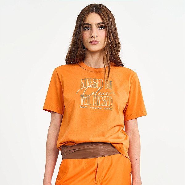 Camiseta Colcci Estampada Pr27 Laranja Feminino