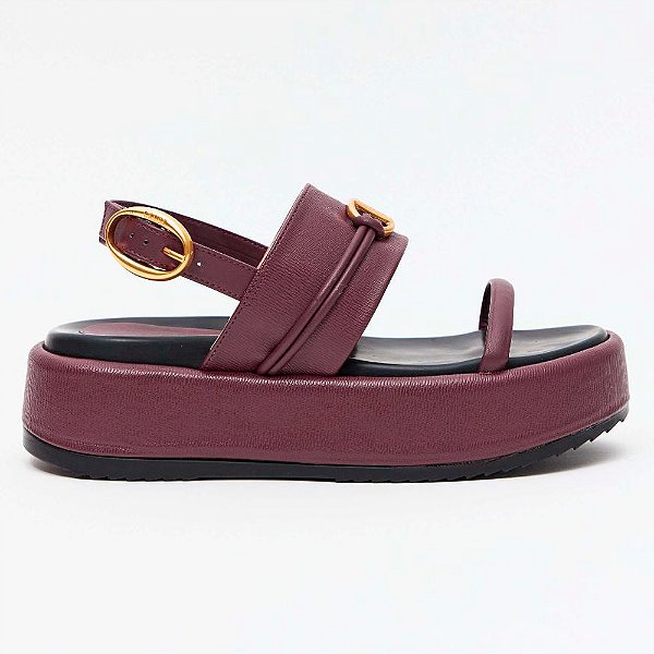 Sandália Anabela Lança Perfume Flat Elo Pr27 Bordô Feminino