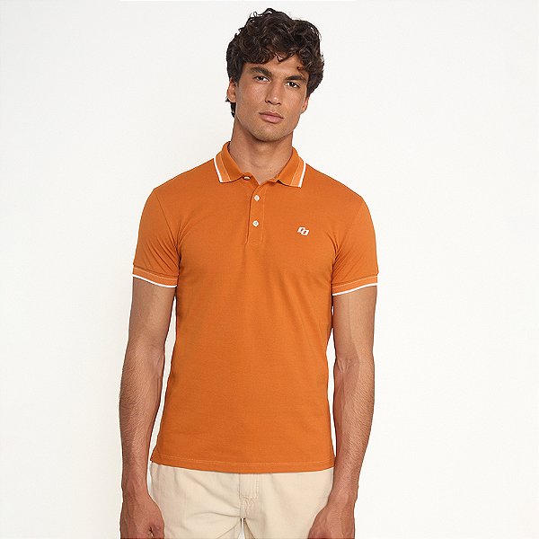 Camisa Polo Colcci Faixa Iconic Pr27 Laranja Masculino