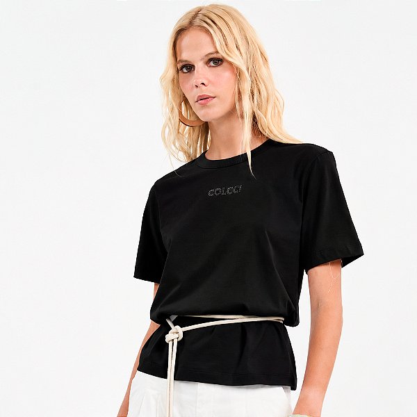 Camiseta Colcci Strass Pr27 Preto Feminino