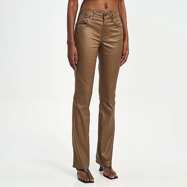 Calça Sarja Colcci Resinada Bia Reta Pr27 Marrom Feminino