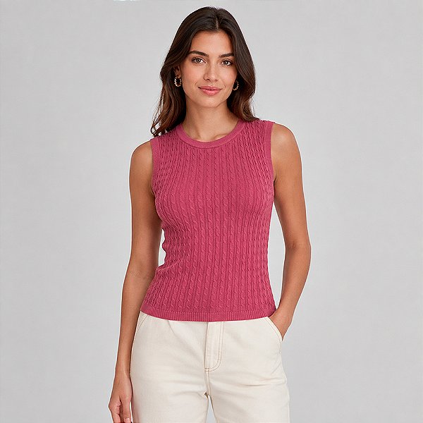 Blusa Tricot Dudalina Bella Sem Manga Ve27 Rosa Feminino