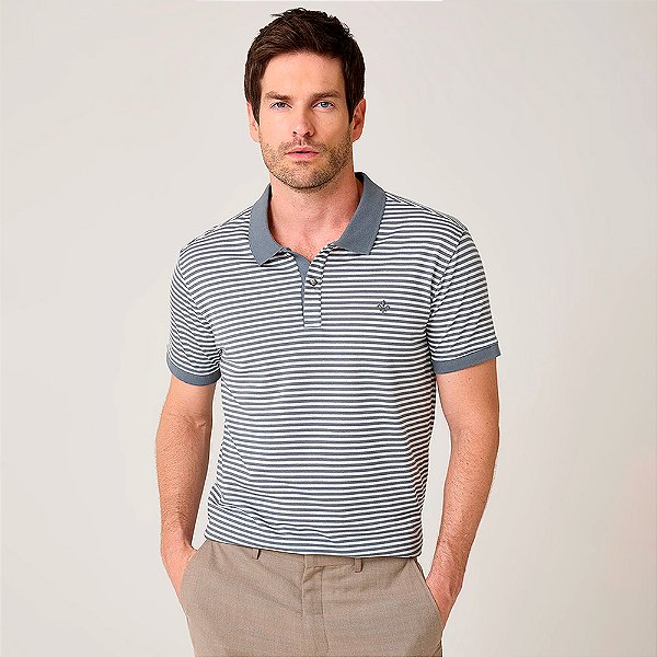 Camisa Polo Dudalina Listrada Binada Ve27 Cinza Masculino