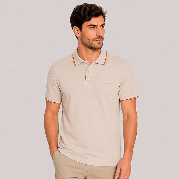Camisa Polo John John 2 Lines Ve27 Bege Masculino