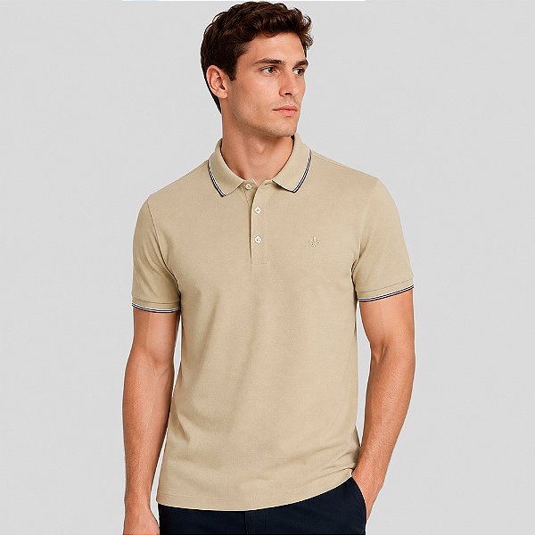 Camisa Polo Dudalina Mc Frisos Degradê Ve27 Bege Masculino