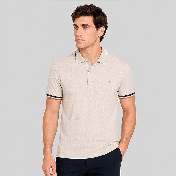 Camisa Polo Dudalina Piquet Maquinetada Ve27 Bege Masculino