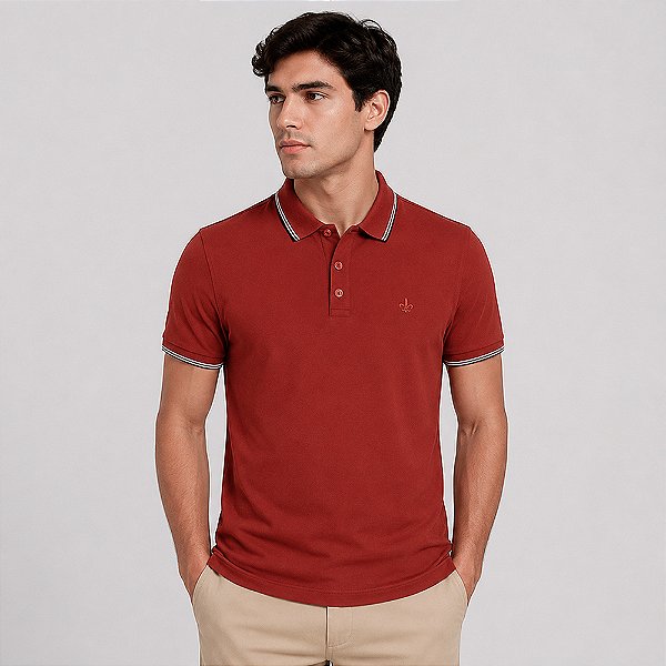 Camisa Polo Dudalina Frisos Degradê Ve27 Laranja Masculino