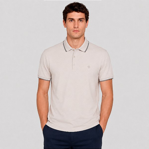Camisa Polo Dudalina Frisos Ve27 Bege Masculino