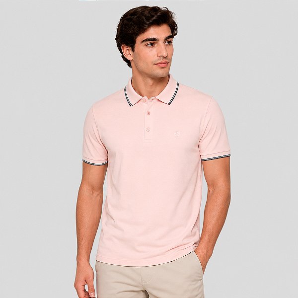 Camisa Polo Dudalina Frisos Degradê Ve27 Rosa Masculino