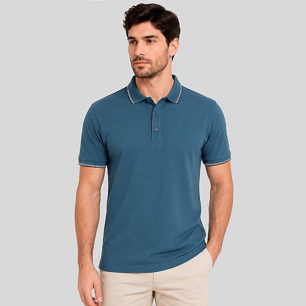 Camisa Polo Dudalina Frisos Degradê Ve27 Azul Masculino