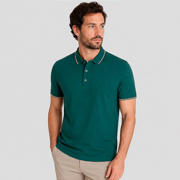 Camisa Polo Dudalina Frisos Ve27 Verde Masculino