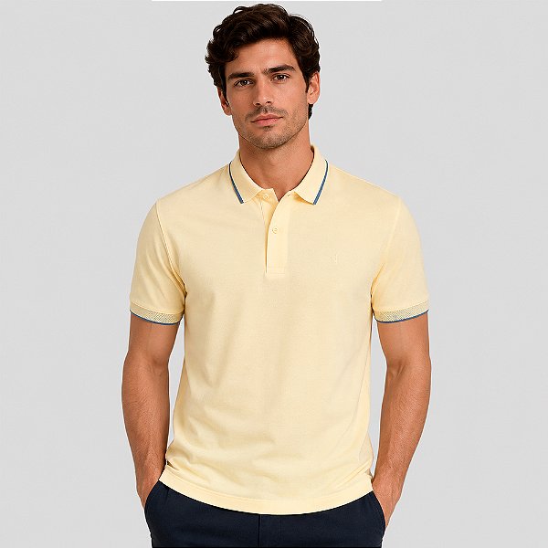 Camisa Polo Dudalina Piquet Jacquard Ve27 Amarelo Masculino