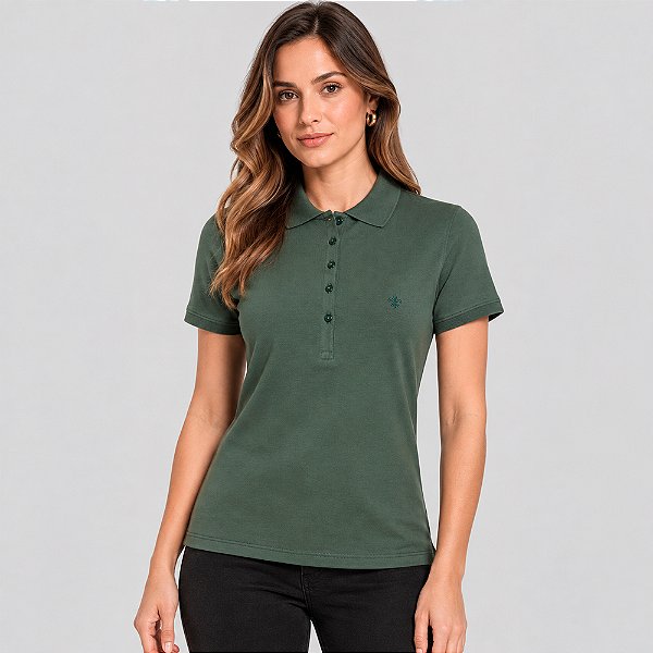 Camisa Polo Dudalina Decote V Ve27 Verde Feminino