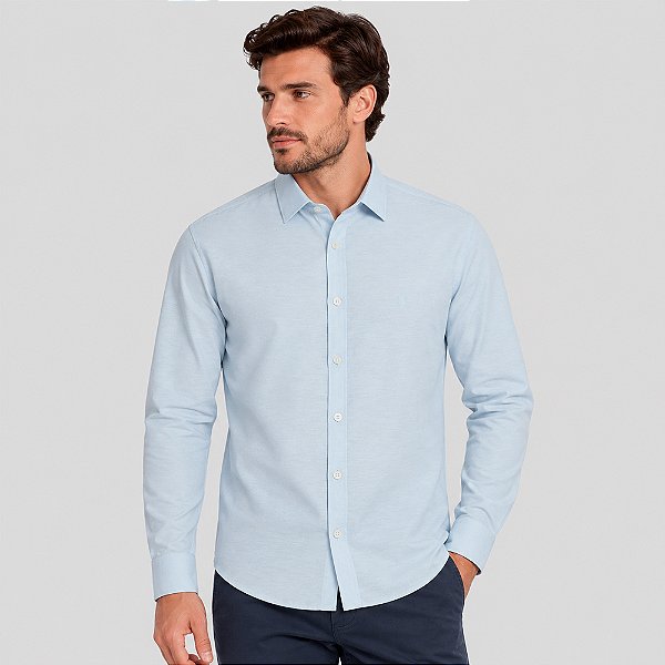 Camisa Individual Slim Cross Dye Color Ve27 Azul Masculino