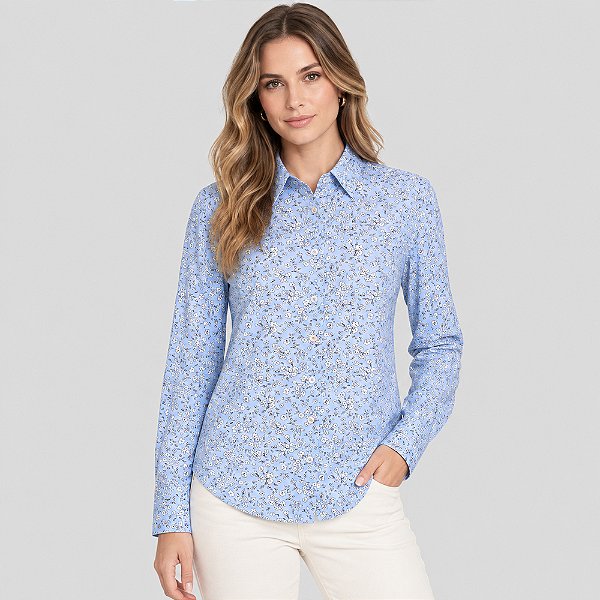 Camisa Dudalina Slim Floral Ve27 Azul Feminino