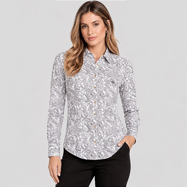Camisa Dudalina Slim Paisley Ve27 Off White Feminino