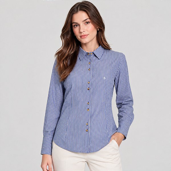 Camisa Dudalina Slim Sandra Ve27 Azul Feminino