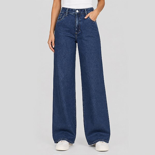 Calça Jeans Dudalina Kaila Wide Leg Ve27 Azul Feminino