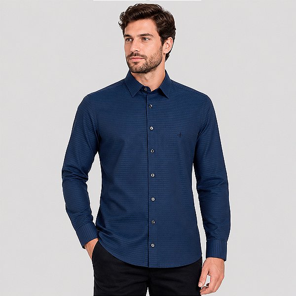 Camisa Dudalina Milano Maquinetada Ve27 Azul Masculino