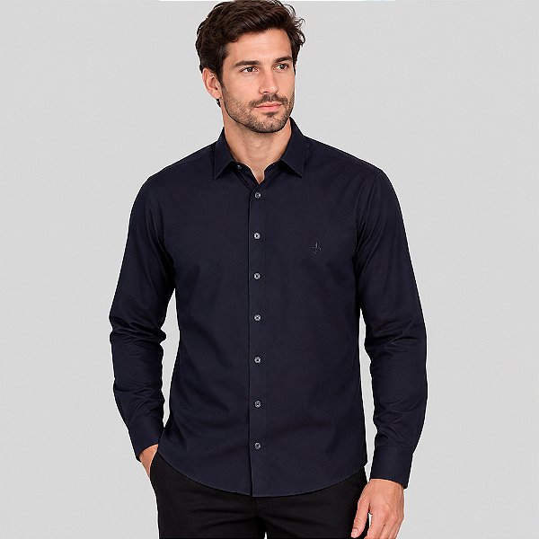Camisa Dudalina Slim Tricoline Ve27 Marinho Masculino