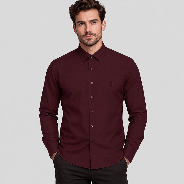Camisa Dudalina Slim Tricoline Ve27 Bordô Masculino